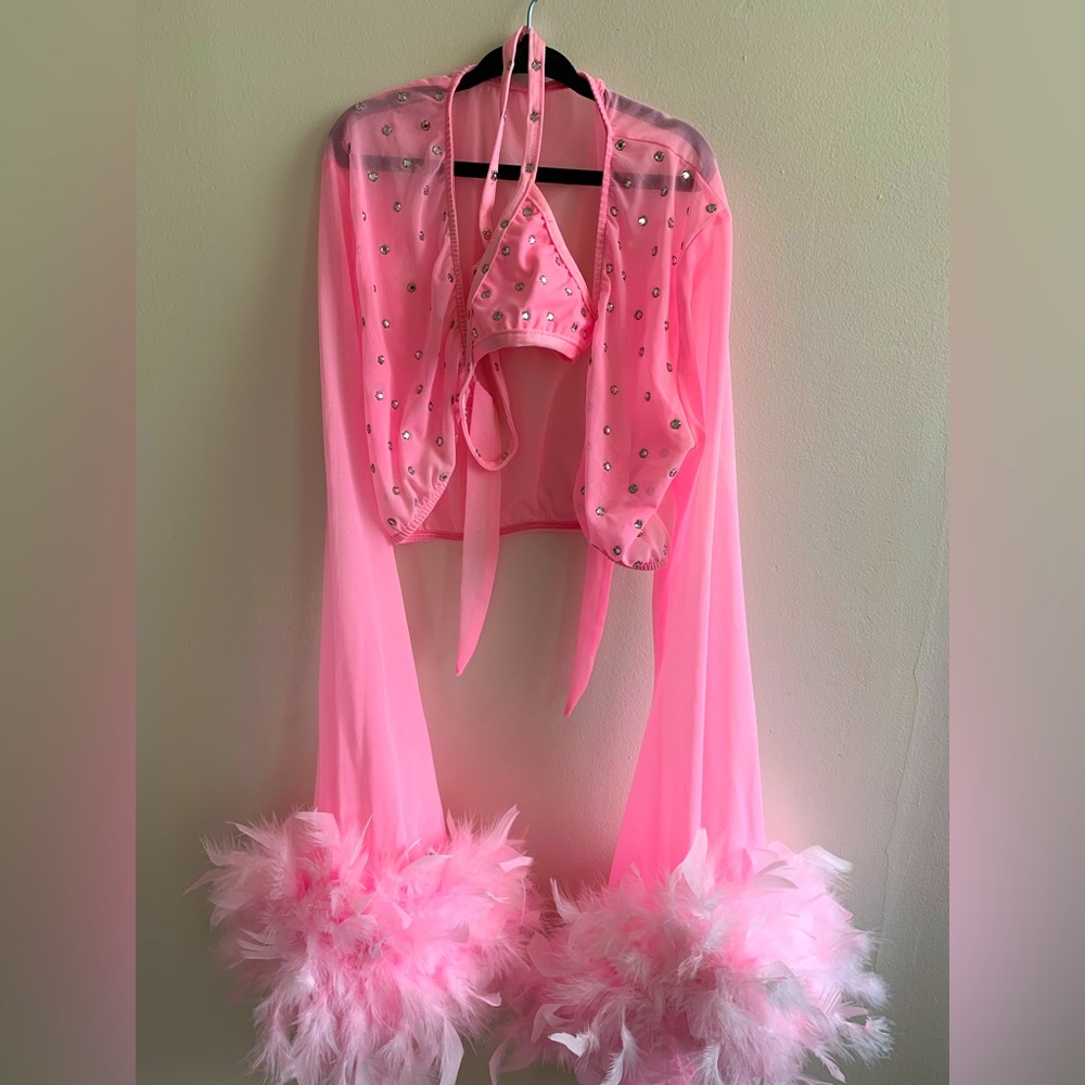 Sheer Studded Feathered stripper outfit